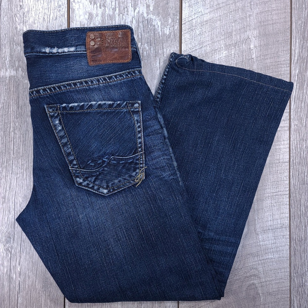 Silver Jeans Grayson Mens 29x27 Dark Wash Straight Leg Distressed Denim Pants